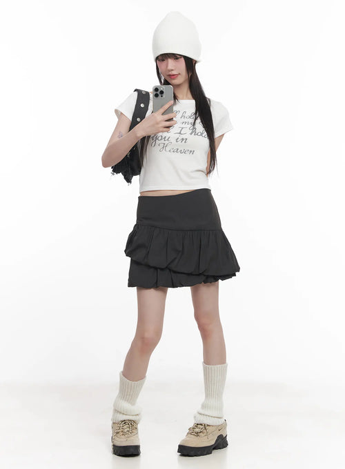 Asymmetric Shirred Mini Skirt CU518